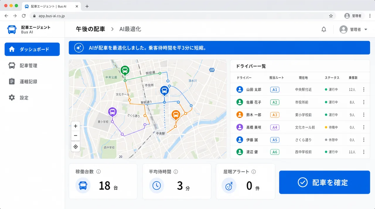 配車エージェント の画面UIイメージ