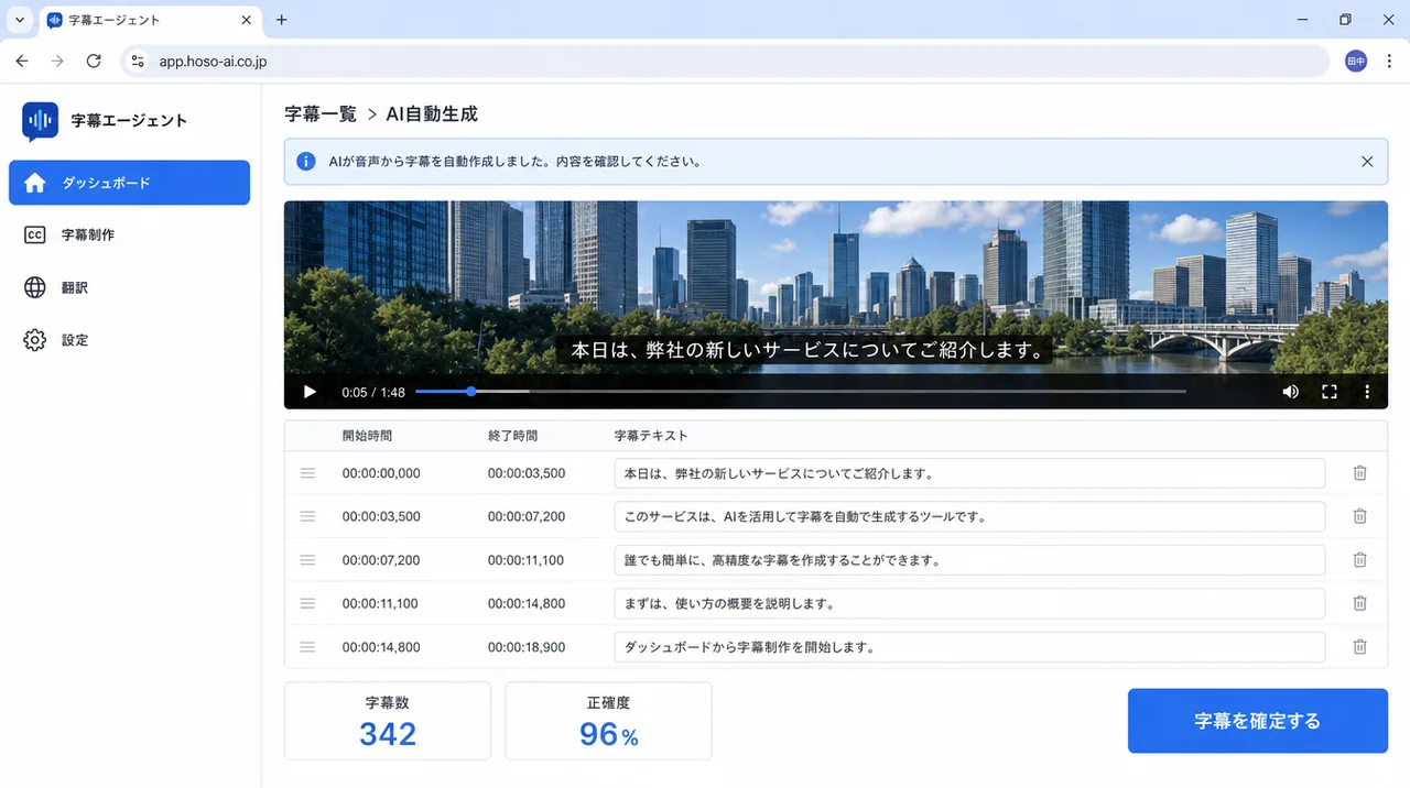 字幕エージェント の画面UIイメージ