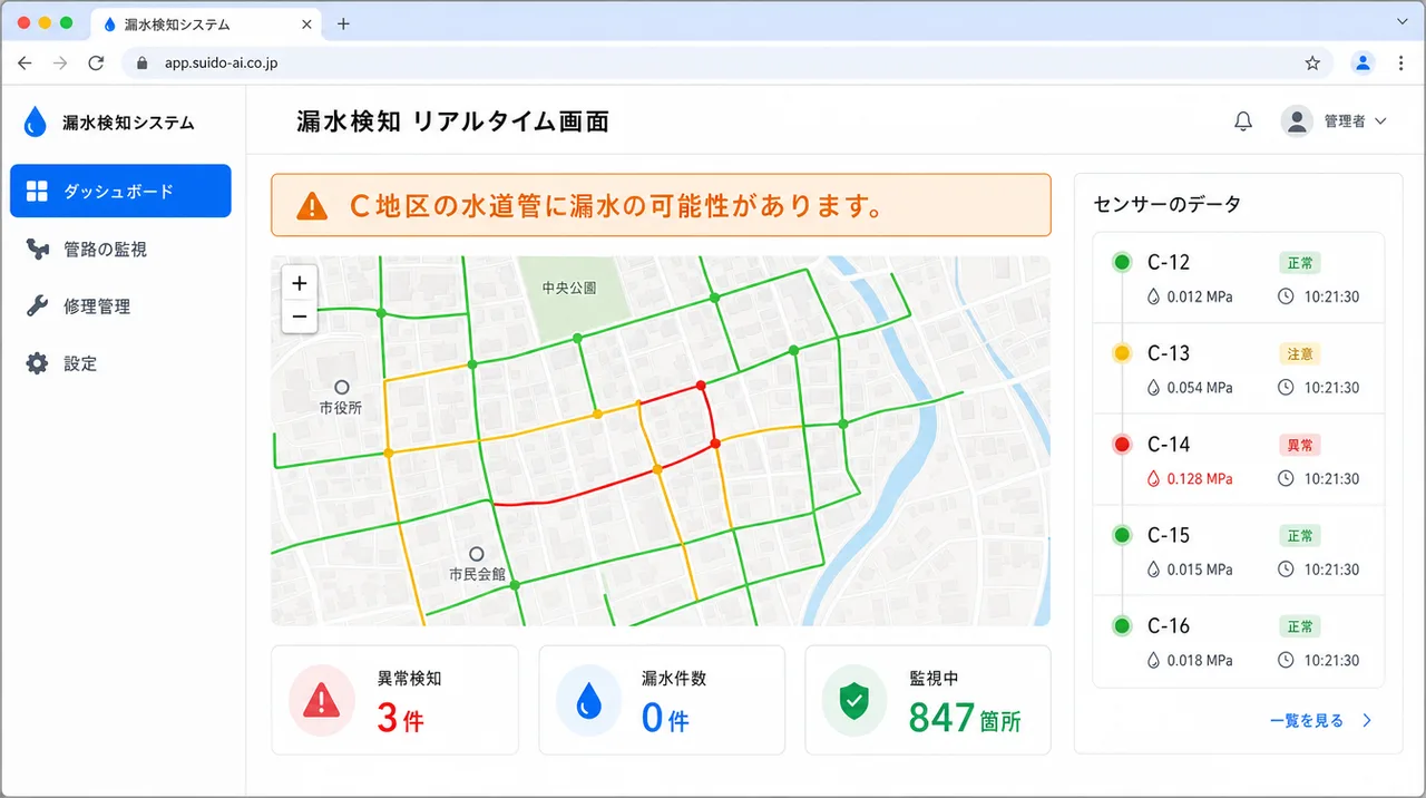 管路監視エージェント の画面UIイメージ
