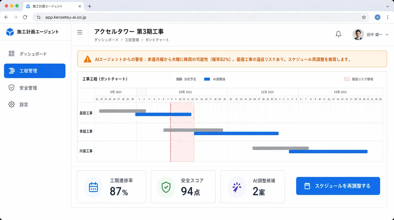 施工計画エージェント の画面UIイメージ