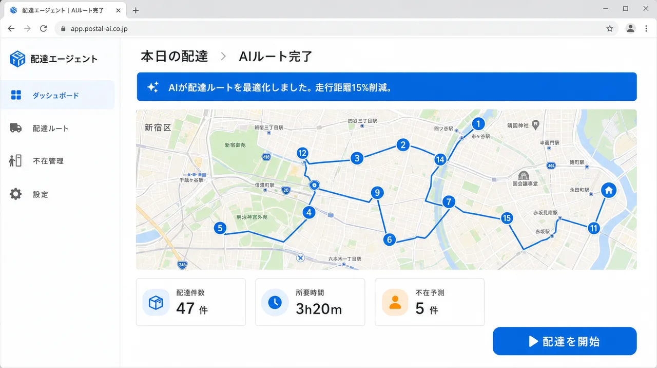 配達エージェント の画面UIイメージ