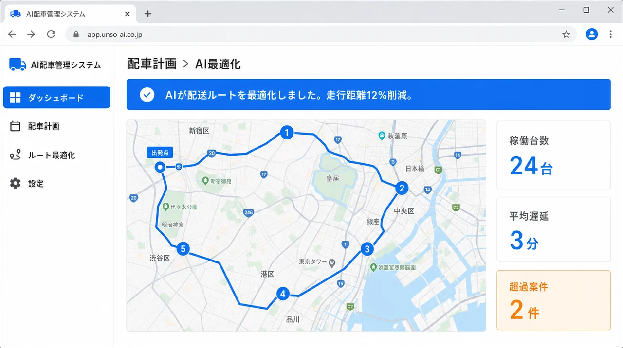 配車エージェント の画面UIイメージ